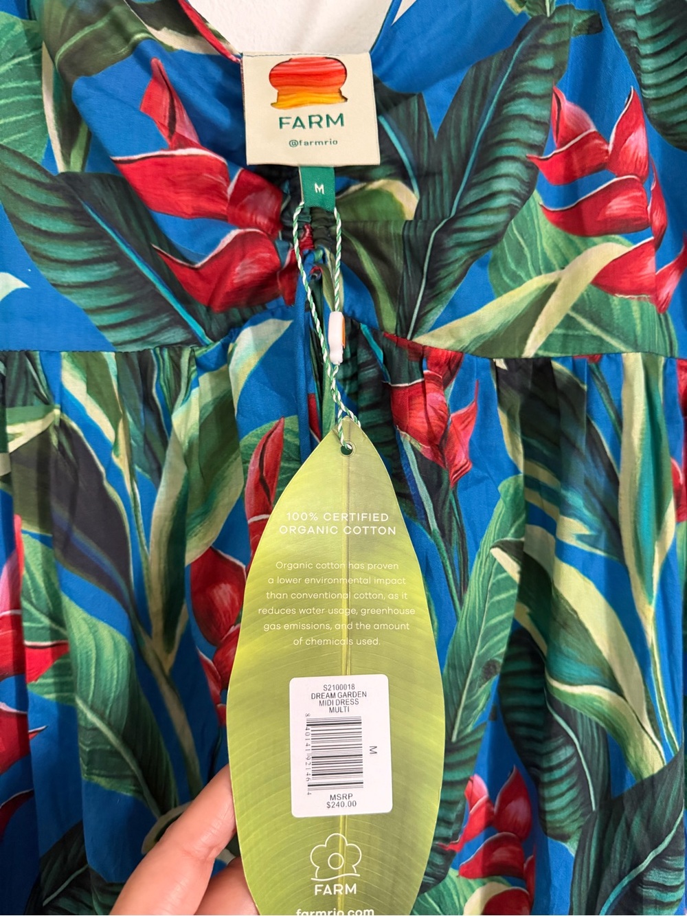 FARM Rio Dream Garden Blue Maxi Dress with Red Floral & Green Leaf Print - Picture 3 of 4